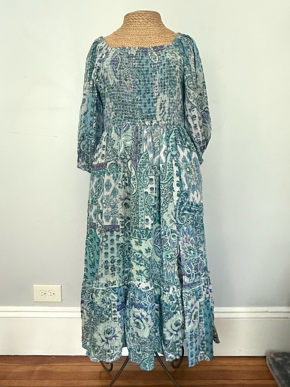 Angie Blue-Green Paisley Midi Dress